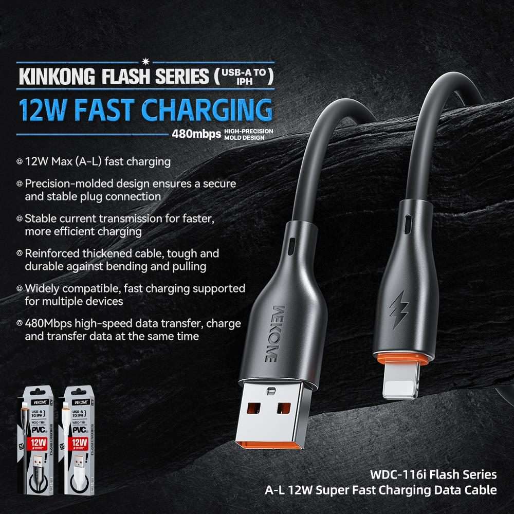 WK WDC-116i 12W USB to 8 Pin Fast Charging Data Cable, Length: 1m(White)