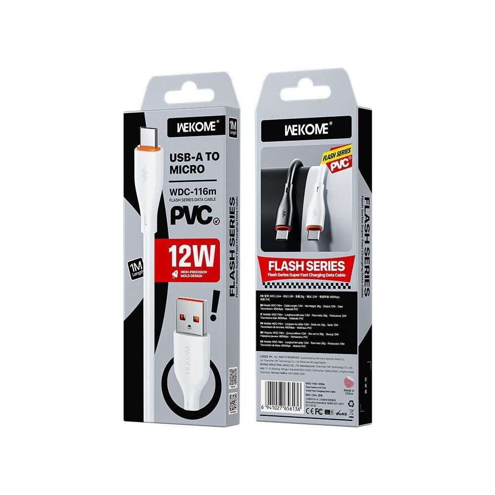 WK WDC-116m 12W USB to Micro USB Fast Charging Data Cable, Length: 1m(White)