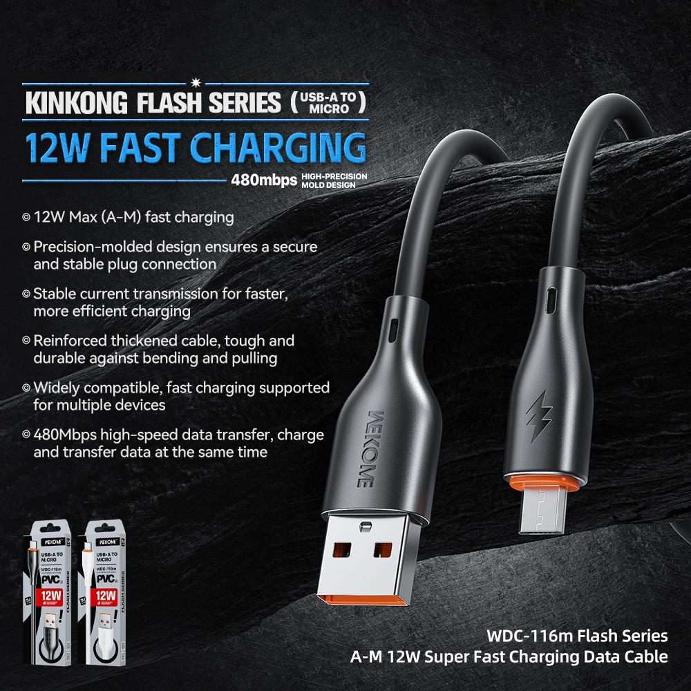 WK WDC-116m 12W USB to Micro USB Fast Charging Data Cable, Length: 1m(White)