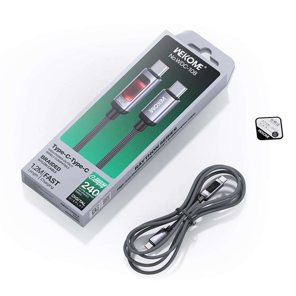 WK WDC-107 3A Intelligent Digital Display USB to Type-C Fast Charging Data Cable, Leng ... (Black)