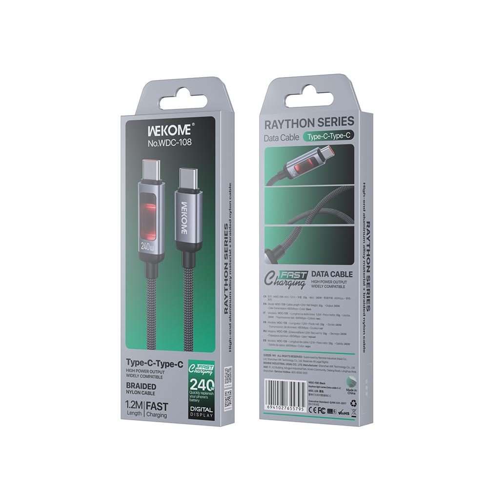 WK WDC-108 240W Intelligent Digital Display Type-C to Type-C Fast Charging Data Cable ... (Black)