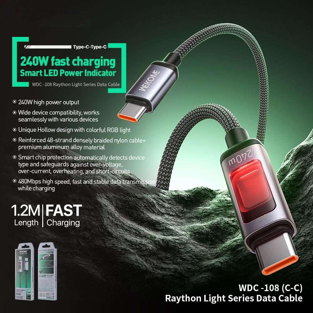 WK WDC-108 240W Intelligent Digital Display Type-C to Type-C Fast Charging Data Cable ... (Black)