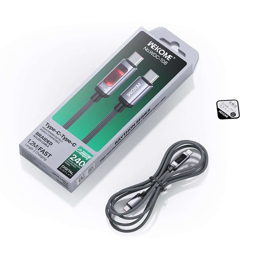 WK WDC-108 240W Intelligent Digital Display Type-C to Type-C Fast Charging Data Cable ... (Black)