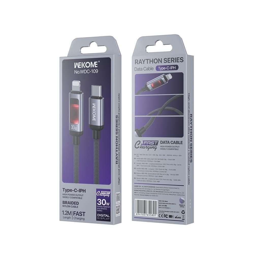 WK WDC-109 30W Intelligent Digital Display Type-C to 8 Pin Fast Charging Data Cable, L ... (Black)