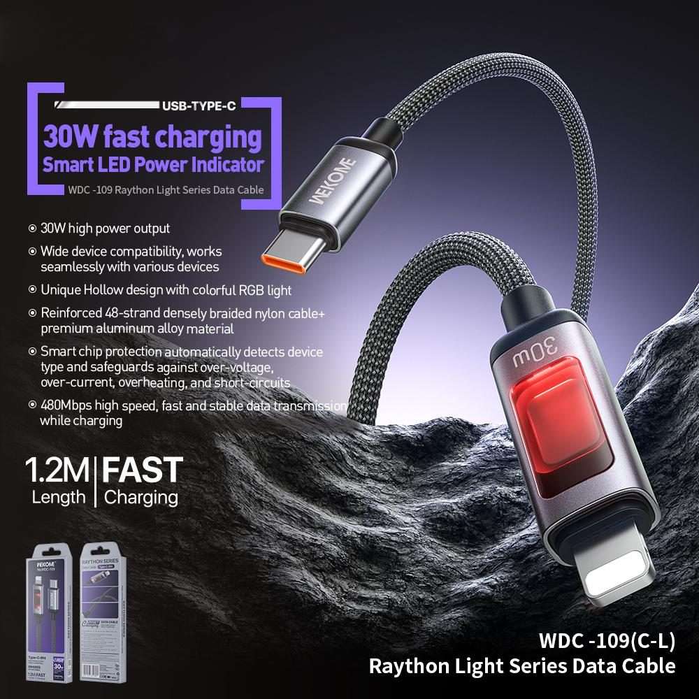 WK WDC-109 30W Intelligent Digital Display Type-C to 8 Pin Fast Charging Data Cable, L ... (Black)
