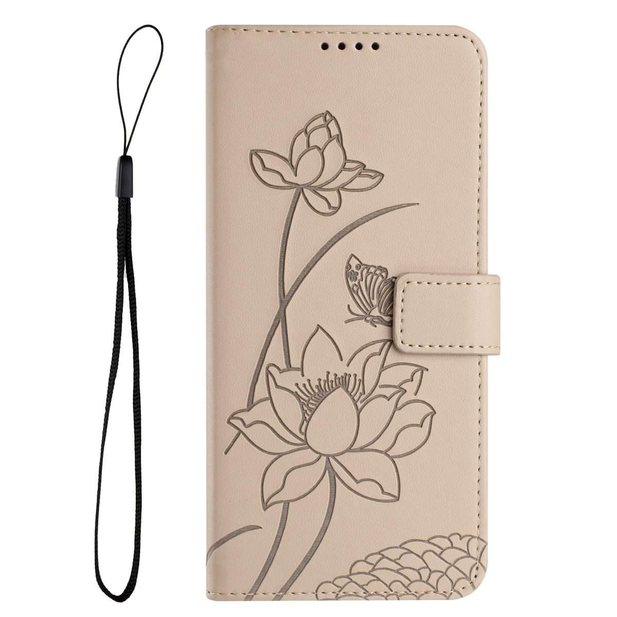 For Redmi Note 15 Pro+ Global 5G 163.3mm Lotus Embossed Leather Phone Case with Lanyard(Beige)