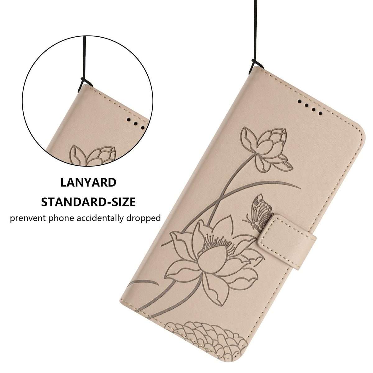 For Redmi Note 15 Pro+ Global 5G 163.3mm Lotus Embossed Leather Phone Case with Lanyard(Beige)