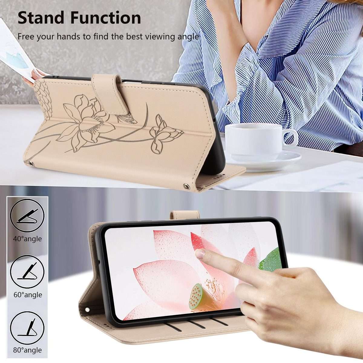 For Redmi Note 15 Pro+ Global 5G 163.3mm Lotus Embossed Leather Phone Case with Lanyard(Beige)