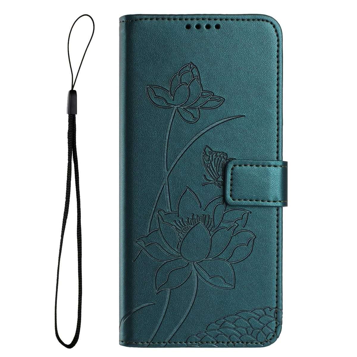 For Redmi Note 15 Pro+ Global 5G 163.3mm Lotus Embossed Leather Phone Case with L ... (Dark Green)