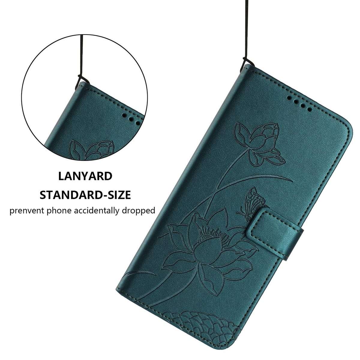 For Redmi Note 15 Pro+ Global 5G 163.3mm Lotus Embossed Leather Phone Case with L ... (Dark Green)