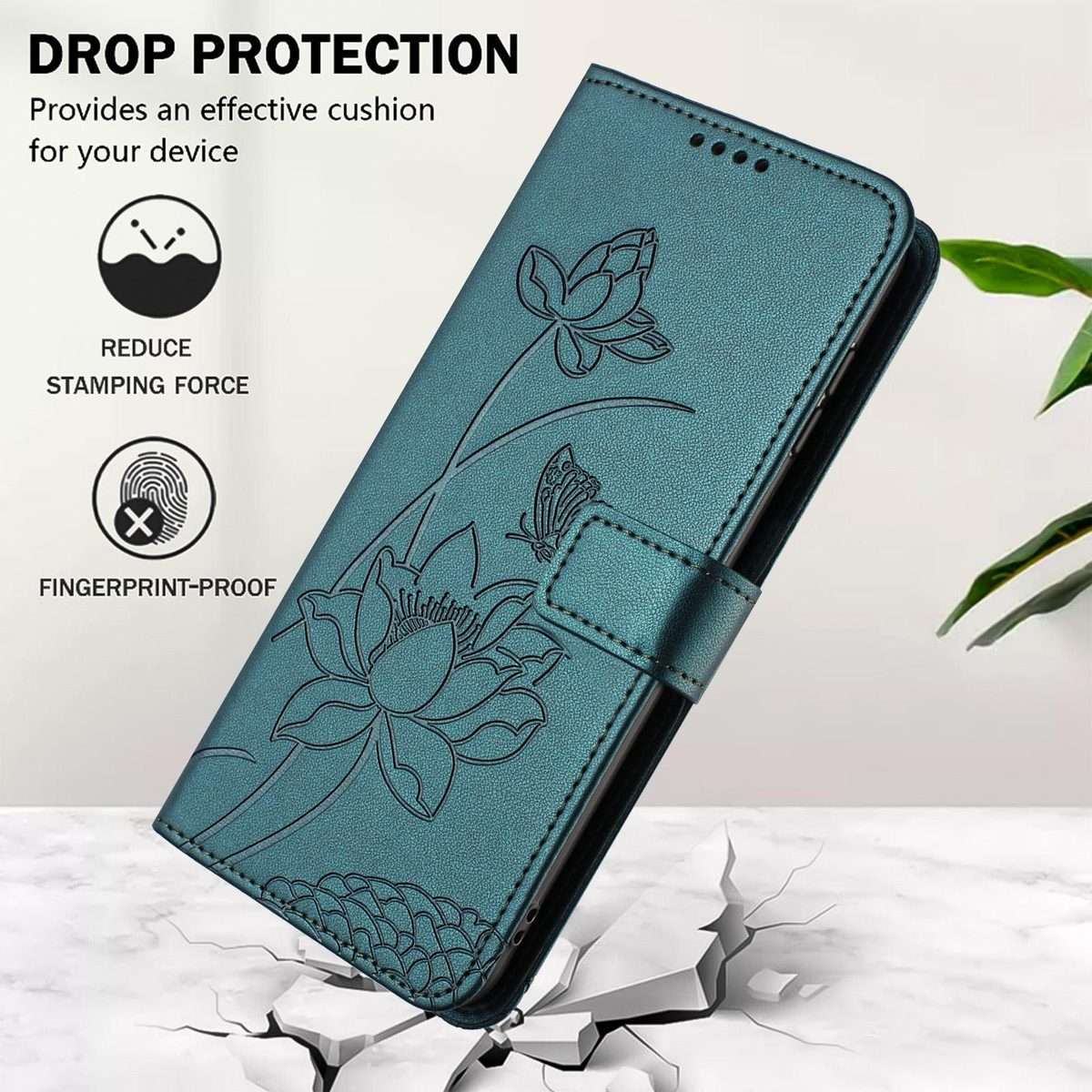 For Redmi Note 15 Pro+ Global 5G 163.3mm Lotus Embossed Leather Phone Case with L ... (Dark Green)