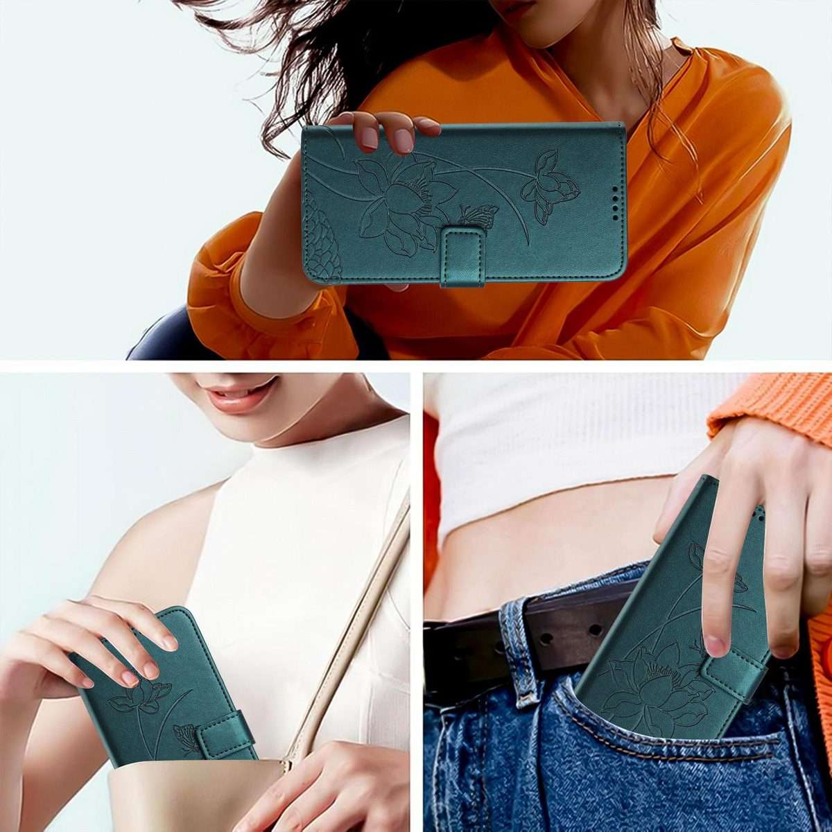 For Redmi Note 15 Pro+ Global 5G 163.3mm Lotus Embossed Leather Phone Case with L ... (Dark Green)