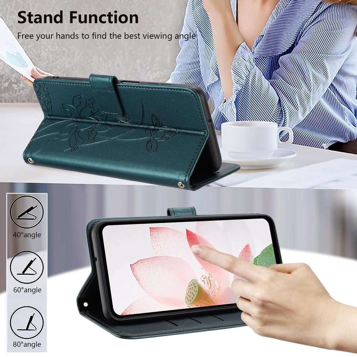 For Redmi Note 15 Pro+ Global 5G 163.3mm Lotus Embossed Leather Phone Case with L ... (Dark Green)