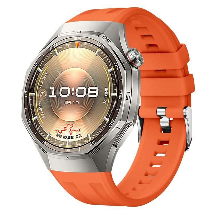 For Huawei Watch GT 6 Pro Silver Steel Buckle Solid Color Silicone Watch Band(Orange)
