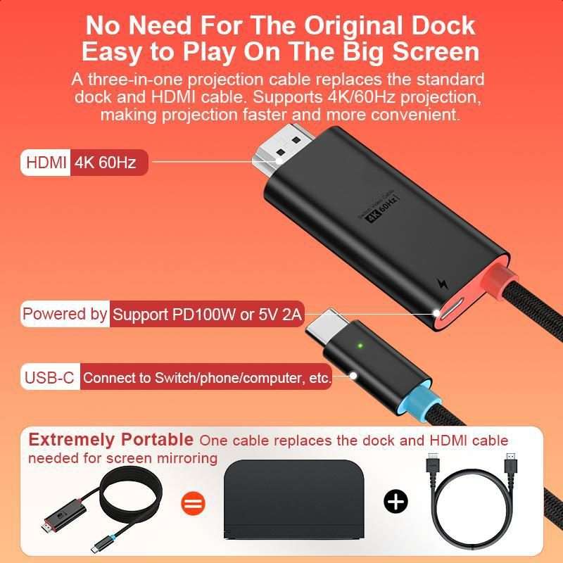 For Switch 2 SJX03 4K 60Hz Type-C to HDMI HD Projection Cable, Length: 2m(Grey)
