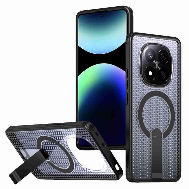 For Redmi Note 14 Pro / Note 14 Pro+ 5G Honeycomb Cooling MagSafe Holder Phone Case(Black)
