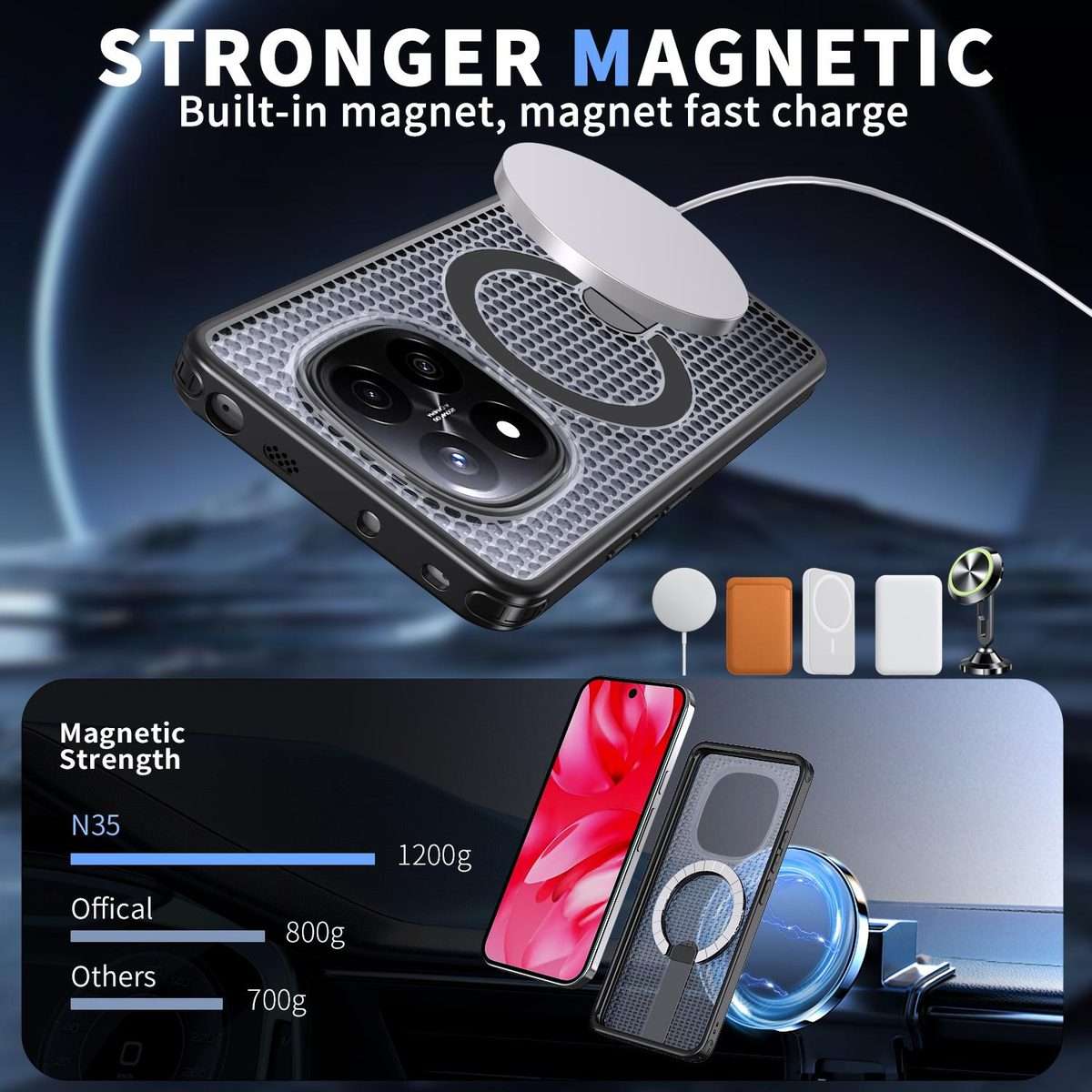 For Redmi Note 14 Pro / Note 14 Pro+ 5G Honeycomb Cooling MagSafe Holder Phone Case(Black)
