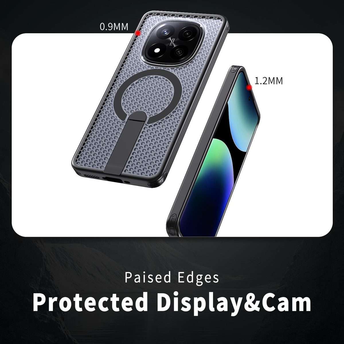 For Redmi Note 14 Pro / Note 14 Pro+ 5G Honeycomb Cooling MagSafe Holder Phone Case(Black)
