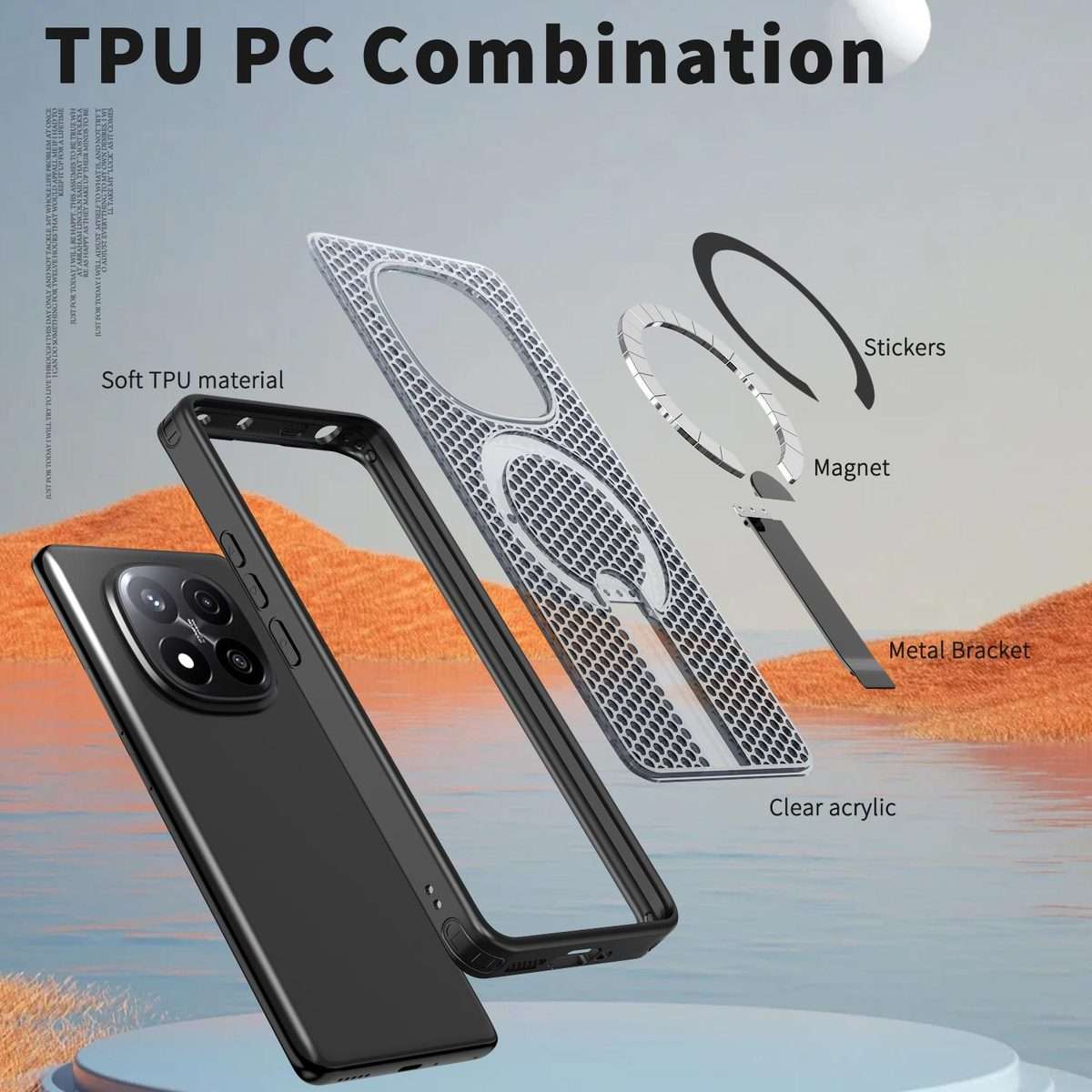 For Redmi Note 14 Pro / Note 14 Pro+ 5G Honeycomb Cooling MagSafe Holder Phone Case(Black)