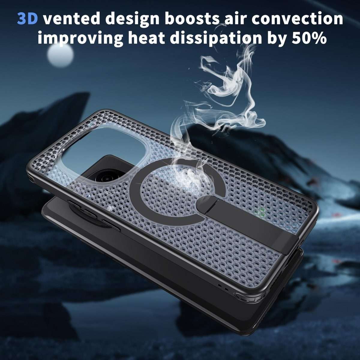 For Redmi Note 14 Pro / Note 14 Pro+ 5G Honeycomb Cooling MagSafe Holder Phone Case(Black)