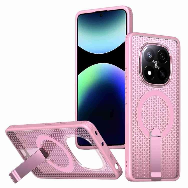 For Redmi Note 14 Pro / Note 14 Pro+ 5G Honeycomb Cooling MagSafe Holder Phone Case(Pink)