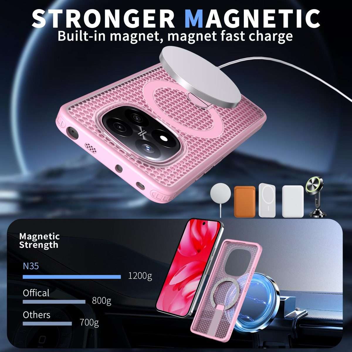 For Redmi Note 14 Pro / Note 14 Pro+ 5G Honeycomb Cooling MagSafe Holder Phone Case(Pink)
