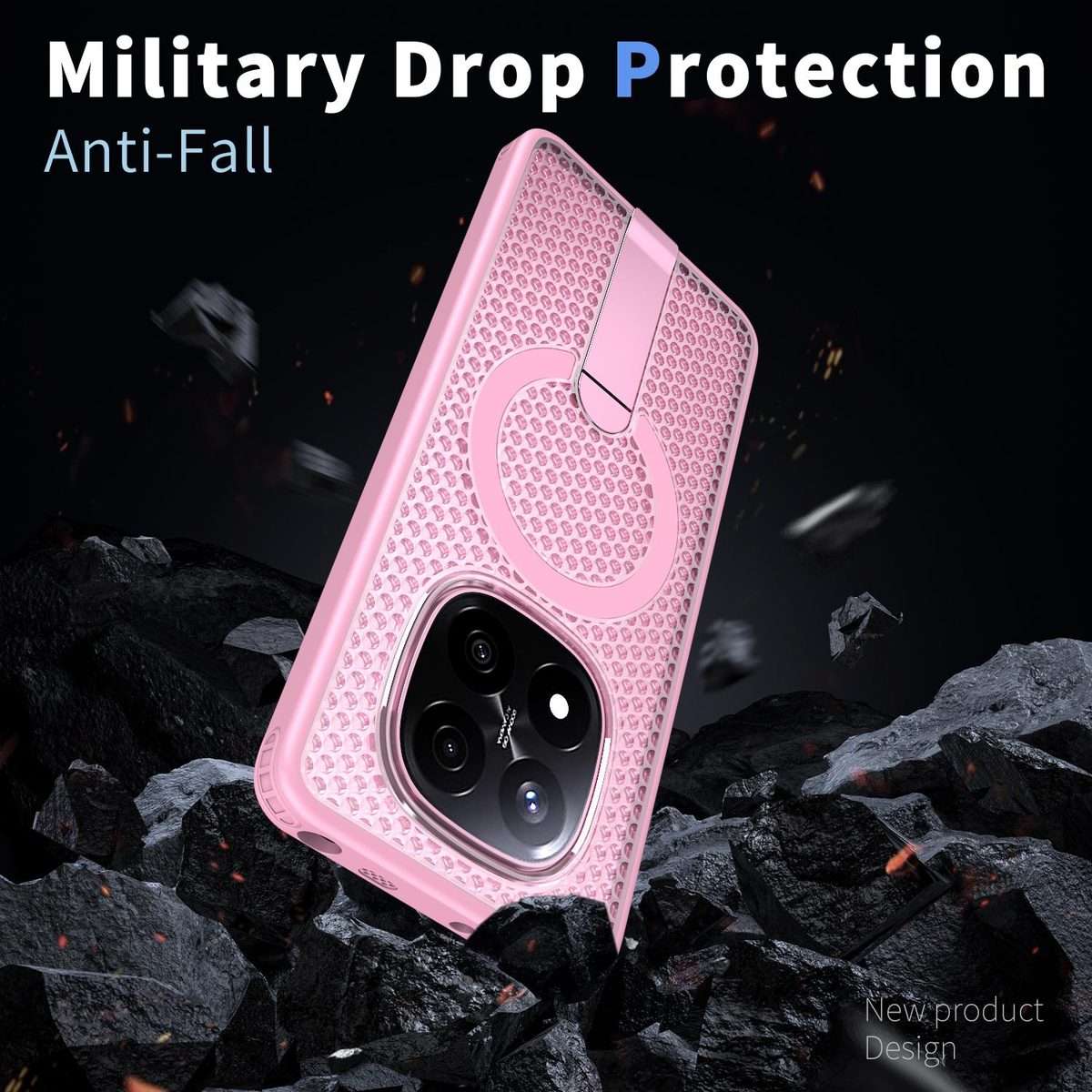 For Redmi Note 14 Pro / Note 14 Pro+ 5G Honeycomb Cooling MagSafe Holder Phone Case(Pink)