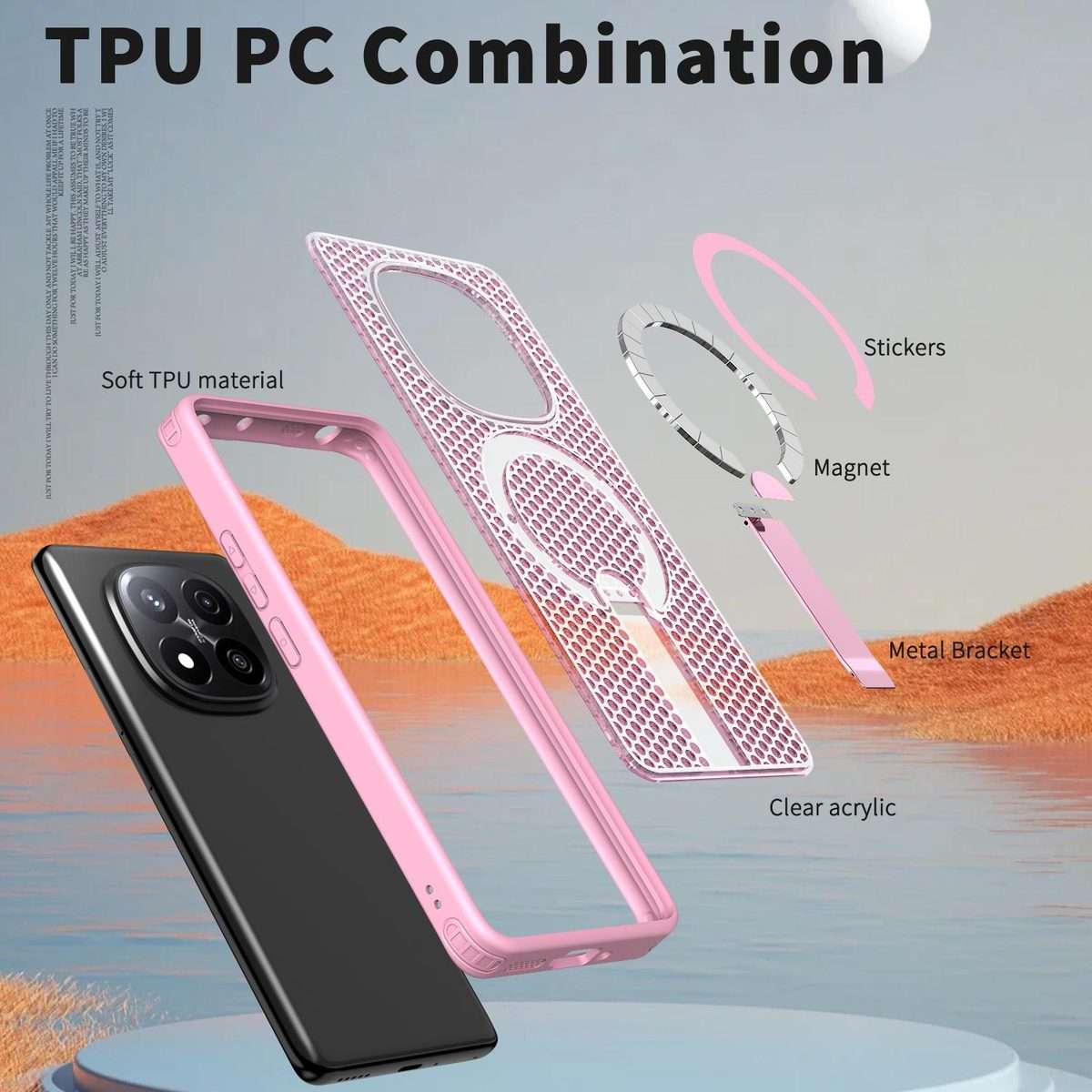 For Redmi Note 14 Pro / Note 14 Pro+ 5G Honeycomb Cooling MagSafe Holder Phone Case(Pink)