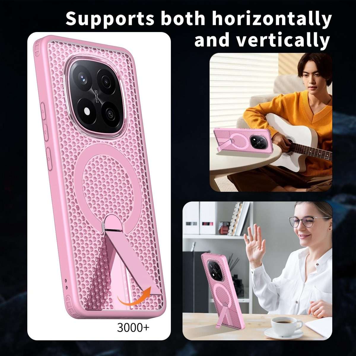 For Redmi Note 14 Pro / Note 14 Pro+ 5G Honeycomb Cooling MagSafe Holder Phone Case(Pink)