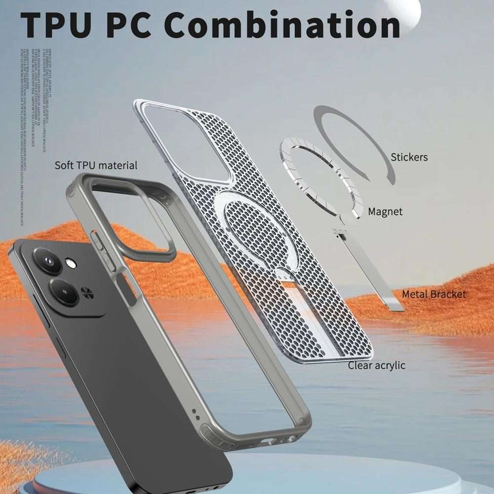 For Redmi 15C 5G / 4G EU 173mm / Poco C85 5G Honeycomb Cooling MagSafe Holder ... (Titanium Grey)