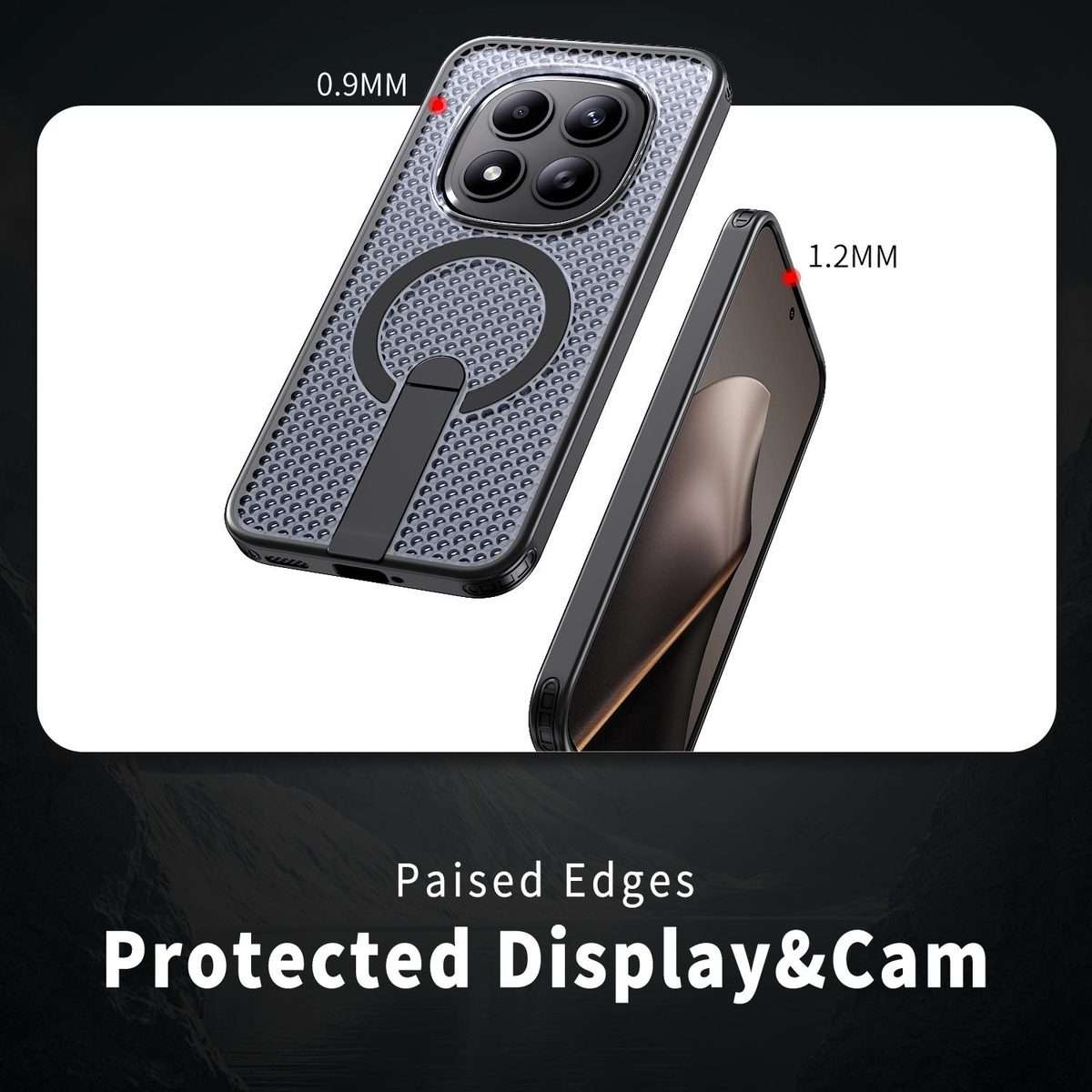 For Redmi Note 15 Pro+ 5G 163.3mm / Poco M8 Pro 5G Honeycomb Cooling MagSafe Holder Ph ... (Black)