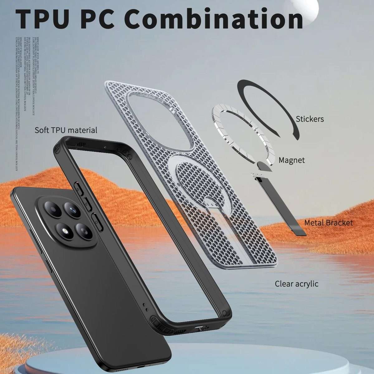 For Redmi Note 15 Pro+ 5G 163.3mm / Poco M8 Pro 5G Honeycomb Cooling MagSafe Holder Ph ... (Black)