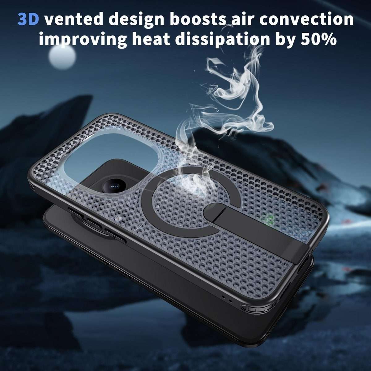 For Redmi Note 15 Pro+ 5G 163.3mm / Poco M8 Pro 5G Honeycomb Cooling MagSafe Holder Ph ... (Black)