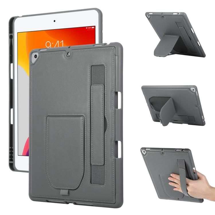 For iPad 10.2 2021 / 10.5 2019 Hand Grip Holder Tablet Case with Pen Slot(Grey)
