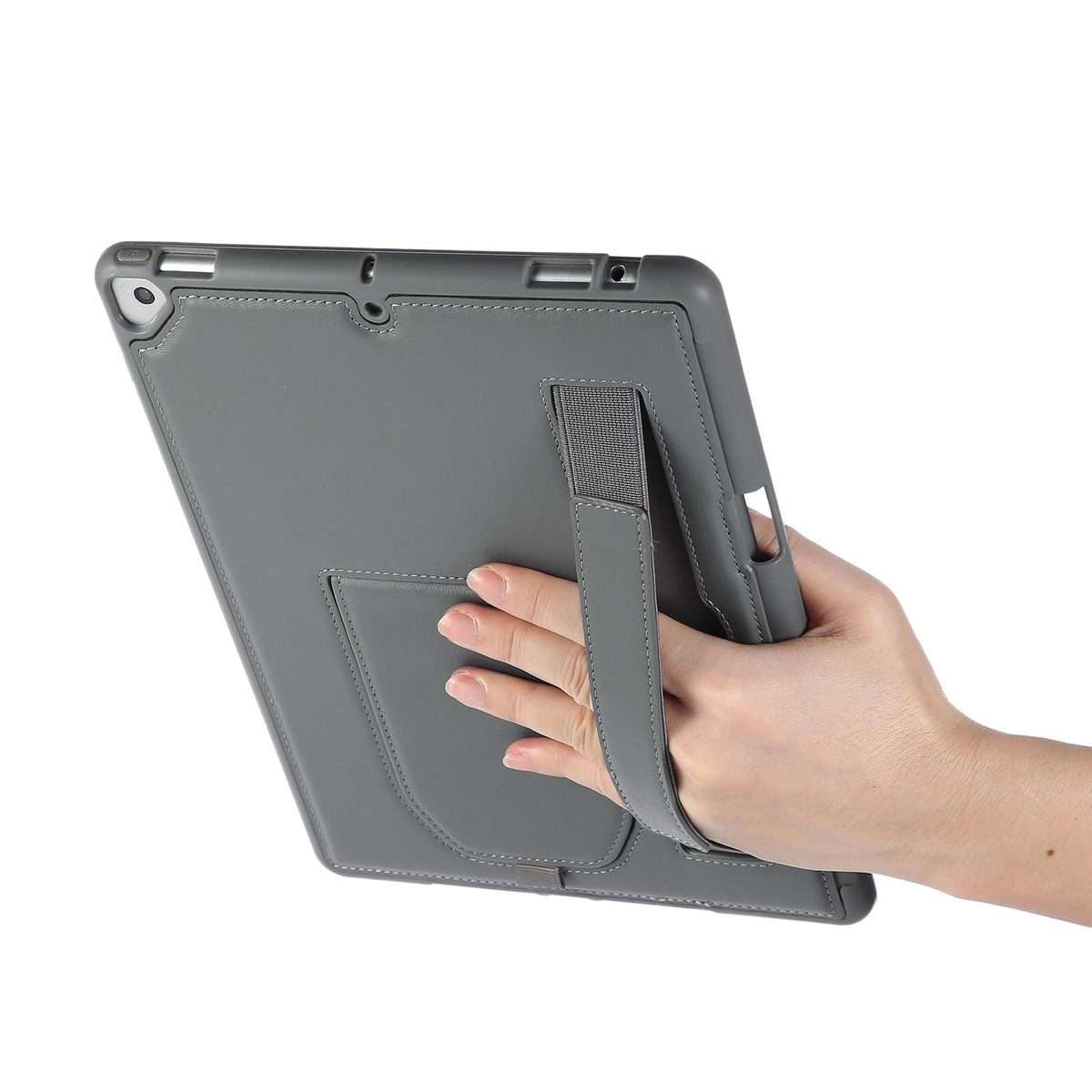 For iPad 10.2 2021 / 10.5 2019 Hand Grip Holder Tablet Case with Pen Slot(Grey)