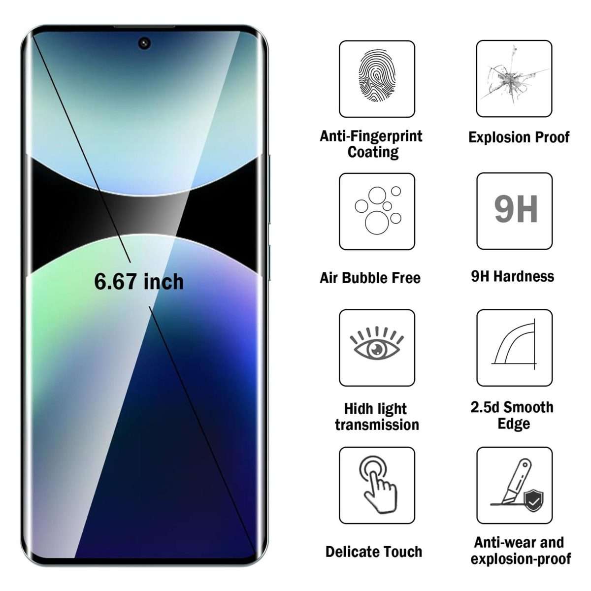 For Xiaomi 15S Pro Kalebol Curved High-Aluminum Screen-Printed Full-Coverage Anti-Fingerprint Blac
