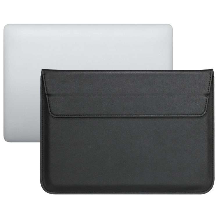 PU Leather Ultra-thin Envelope Bag Laptop Bag for MacBook Air / Pro 13 inch, with Stan ... (Black)