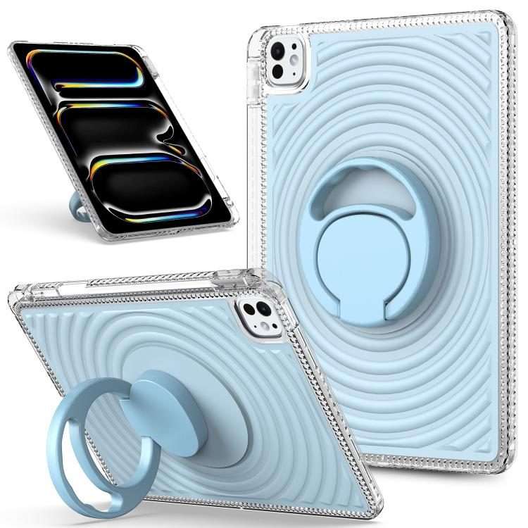 For iPad Pro 11 2025 / 2024 Wave Texture Rotating Holder Tablet Case with Pen Slot(Ice Blue)