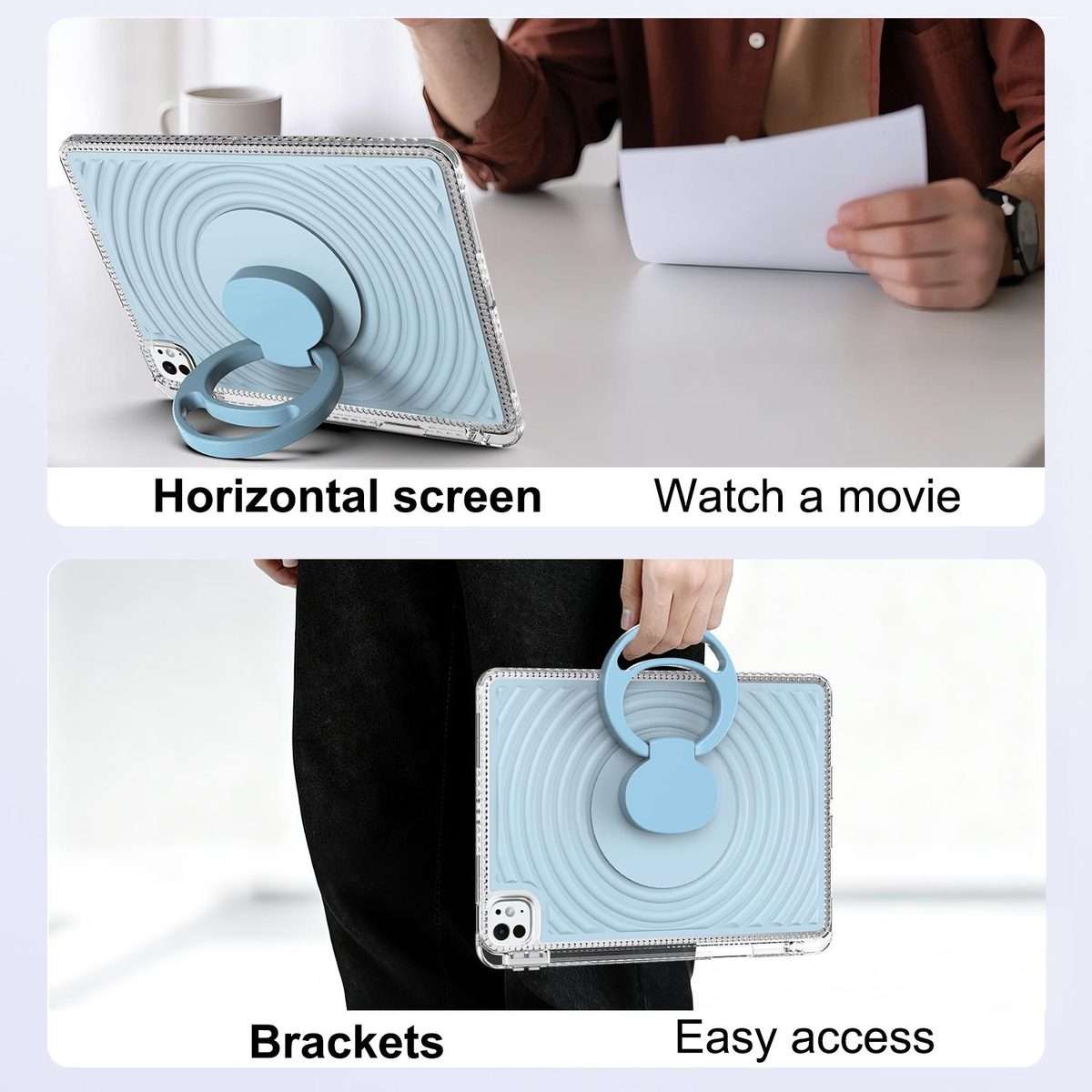 For iPad Pro 11 2025 / 2024 Wave Texture Rotating Holder Tablet Case with Pen Slot(Ice Blue)
