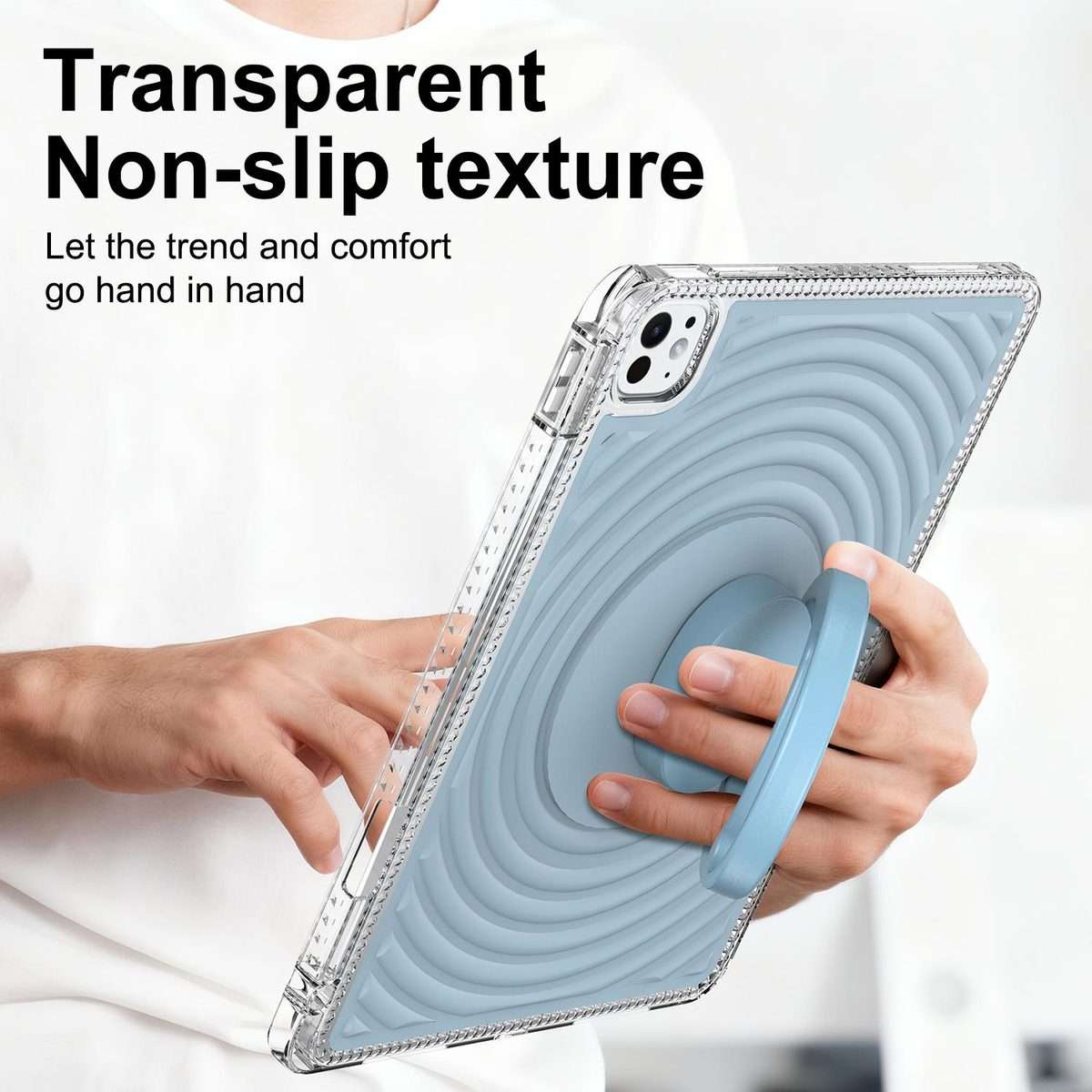 For iPad Pro 11 2025 / 2024 Wave Texture Rotating Holder Tablet Case with Pen Slot(Ice Blue)