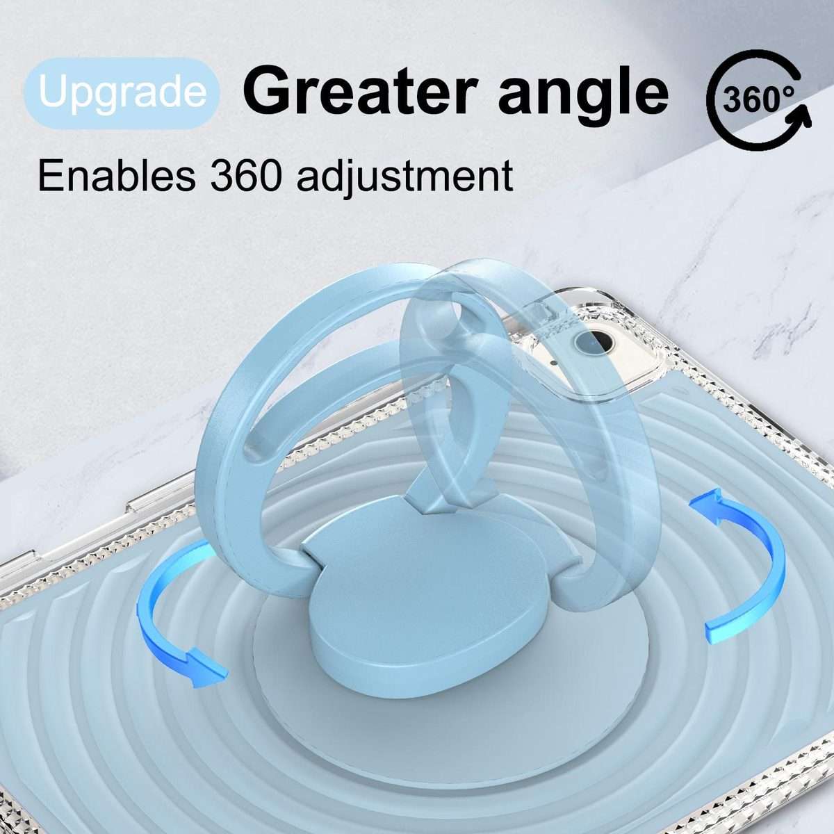 For iPad Air 11 2026 / 2025 / 2024 Wave Texture Rotating Holder Tablet Case with Pe ... (Ice Blue)