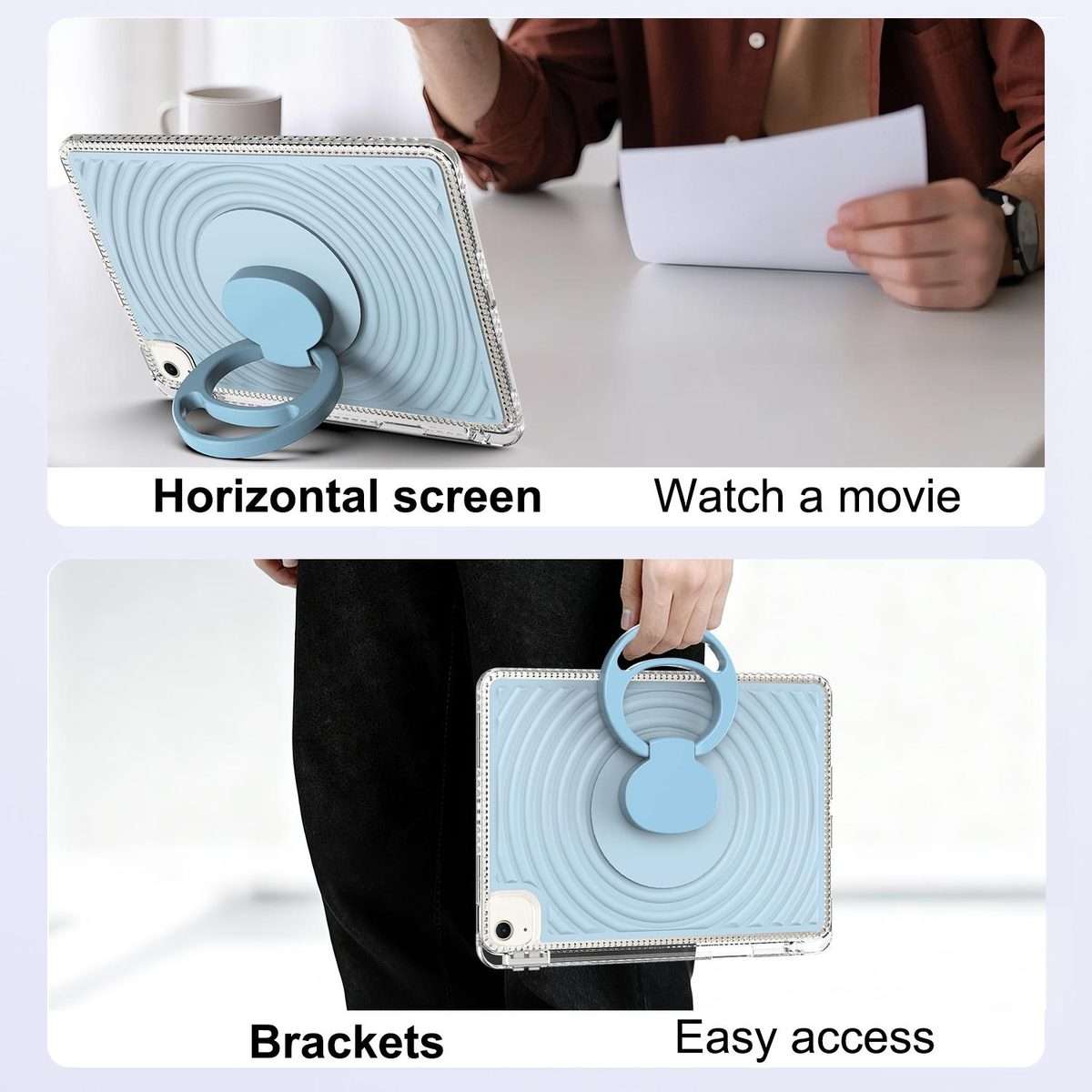 For iPad Air 11 2026 / 2025 / 2024 Wave Texture Rotating Holder Tablet Case with Pe ... (Ice Blue)