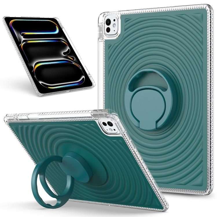 For iPad Air 13 2026 / 2025 / 2024 Wave Texture Rotating Holder Tablet Case with ... (Dark Green)