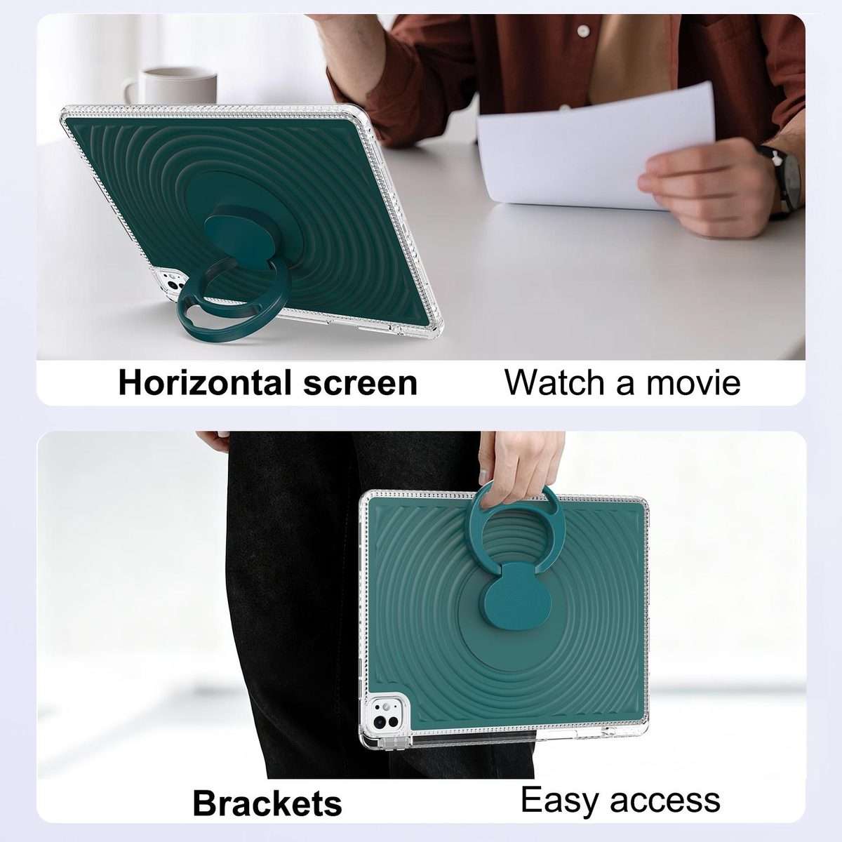 For iPad Air 13 2026 / 2025 / 2024 Wave Texture Rotating Holder Tablet Case with ... (Dark Green)