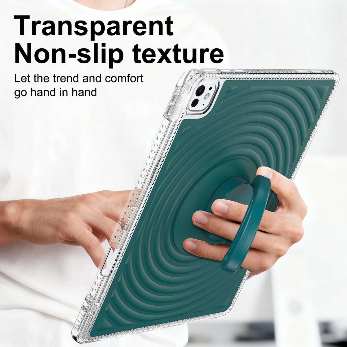 For iPad Air 13 2026 / 2025 / 2024 Wave Texture Rotating Holder Tablet Case with ... (Dark Green)