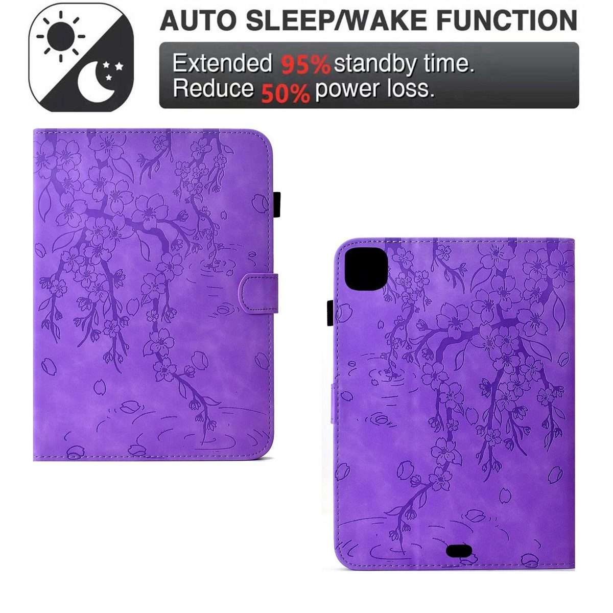 For iPad Air 11 2026 / 2025 / 2024 Plum Blossom Embossed Smart Leather Tablet Case(Light Purple)