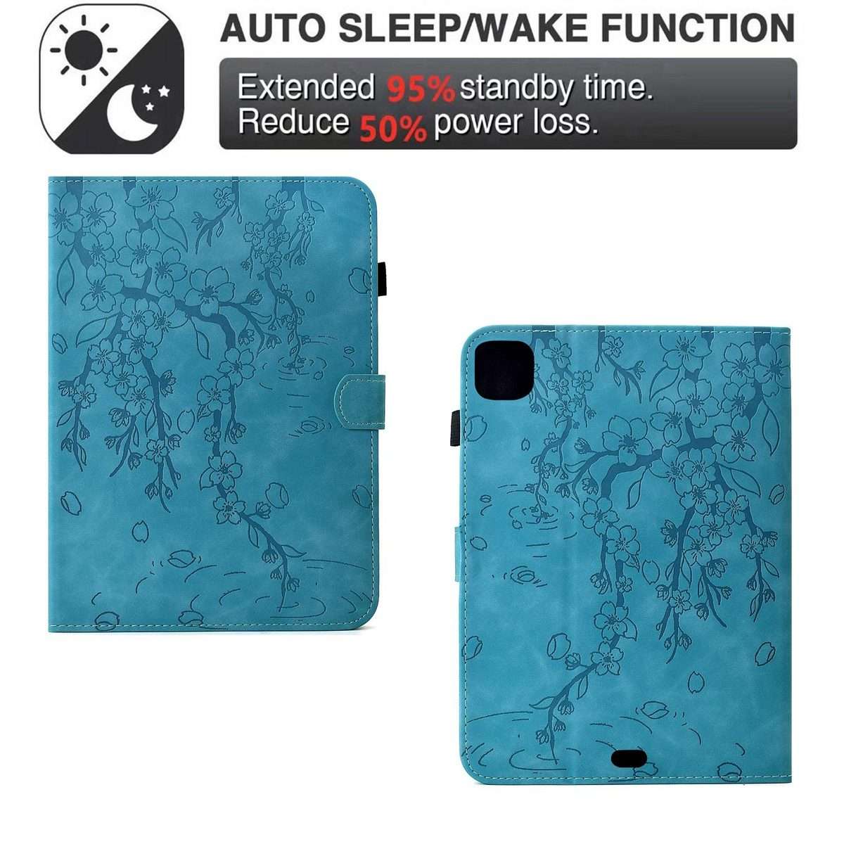 For iPad Air 11 2026 / 2025 / 2024 Plum Blossom Embossed Smart Leather Tablet Case(Light Blue)