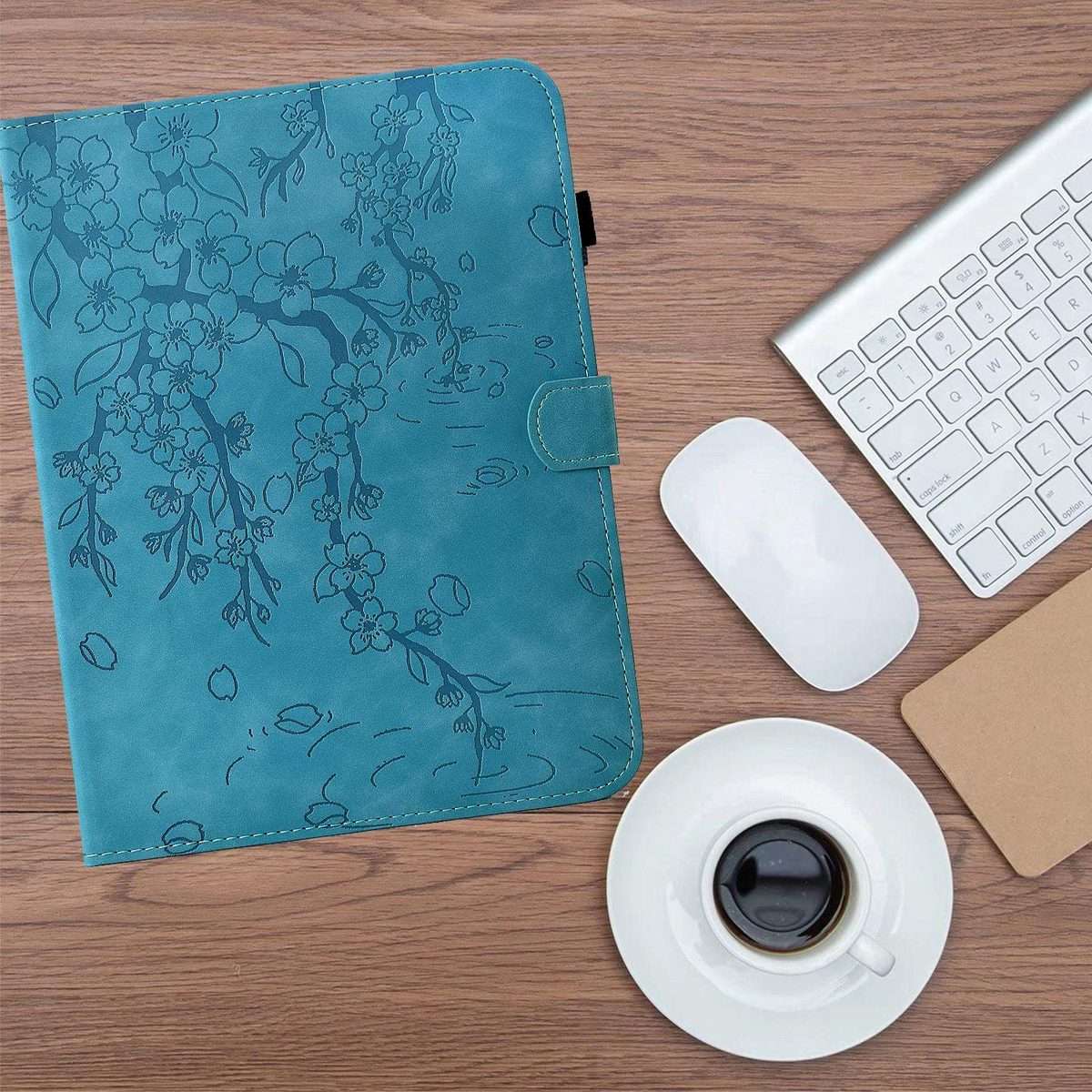For iPad Air 11 2026 / 2025 / 2024 Plum Blossom Embossed Smart Leather Tablet Case(Light Blue)