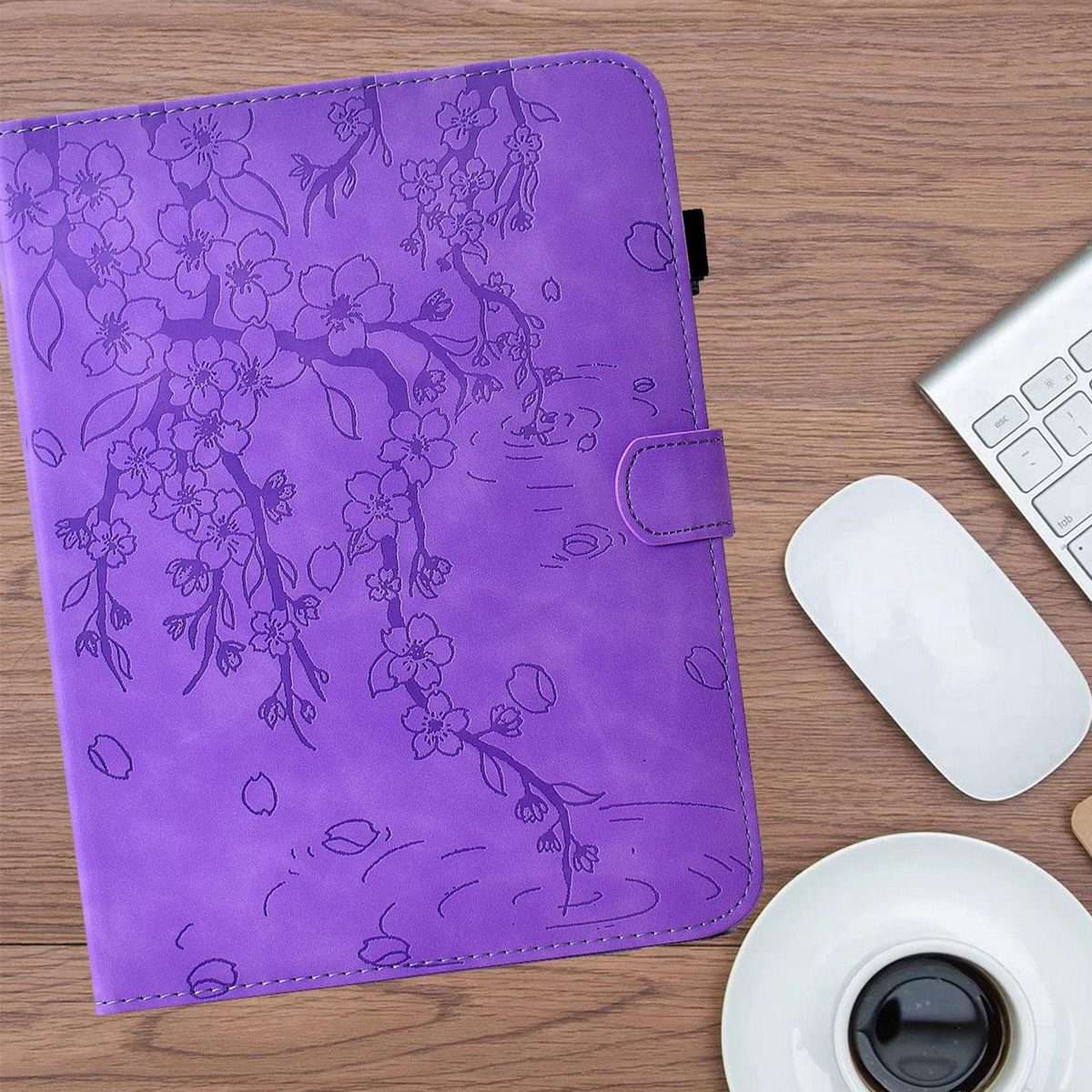 For iPad 10.2 2021 / 10.5 2019 Plum Blossom Embossed Smart Leather Tablet Case(Light Purple)