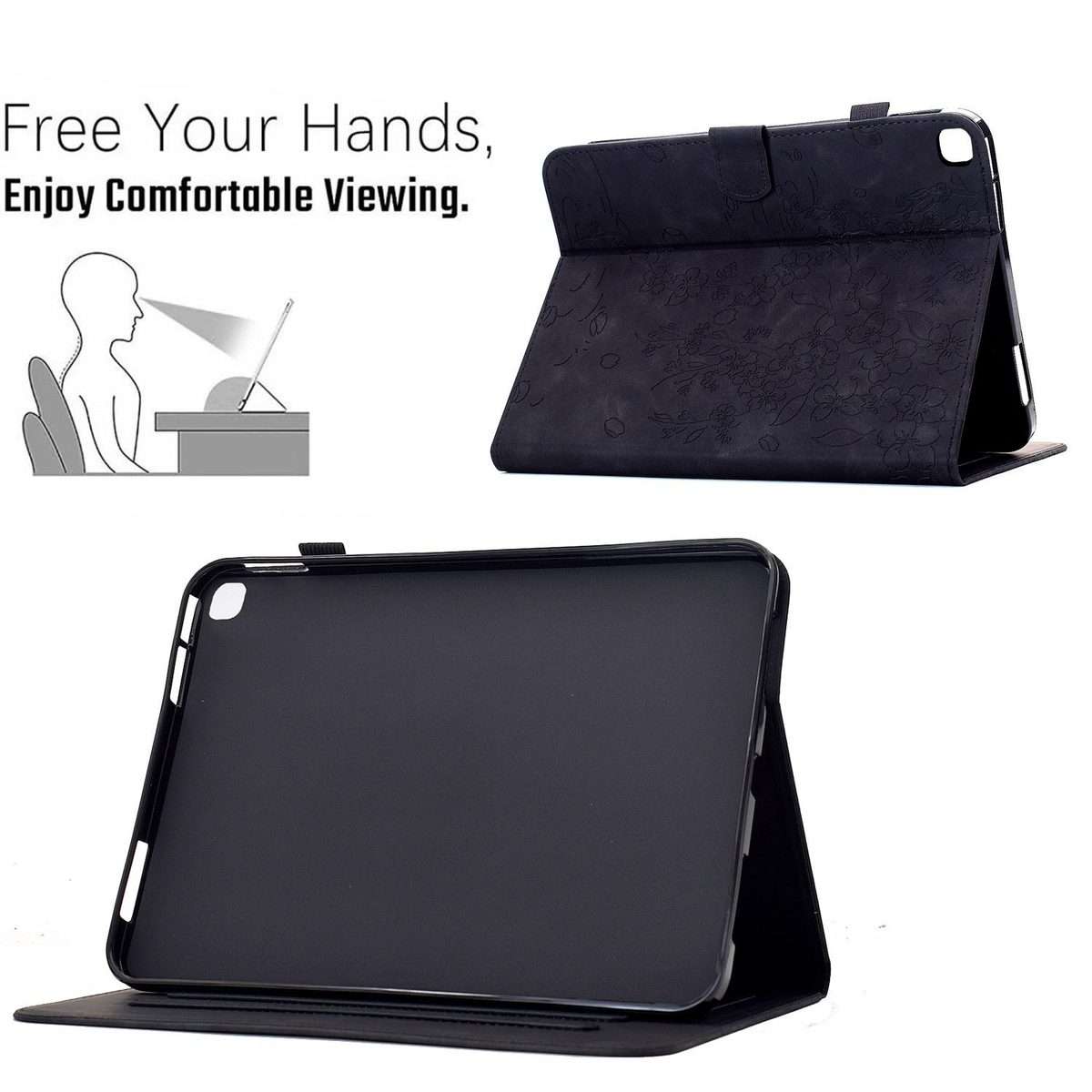 For iPad 10.2 2021 / 10.5 2019 Plum Blossom Embossed Smart Leather Tablet Case(Black)